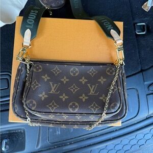 Louis Vuitton Monogram Brown Crossbody Bag with Gold Chain